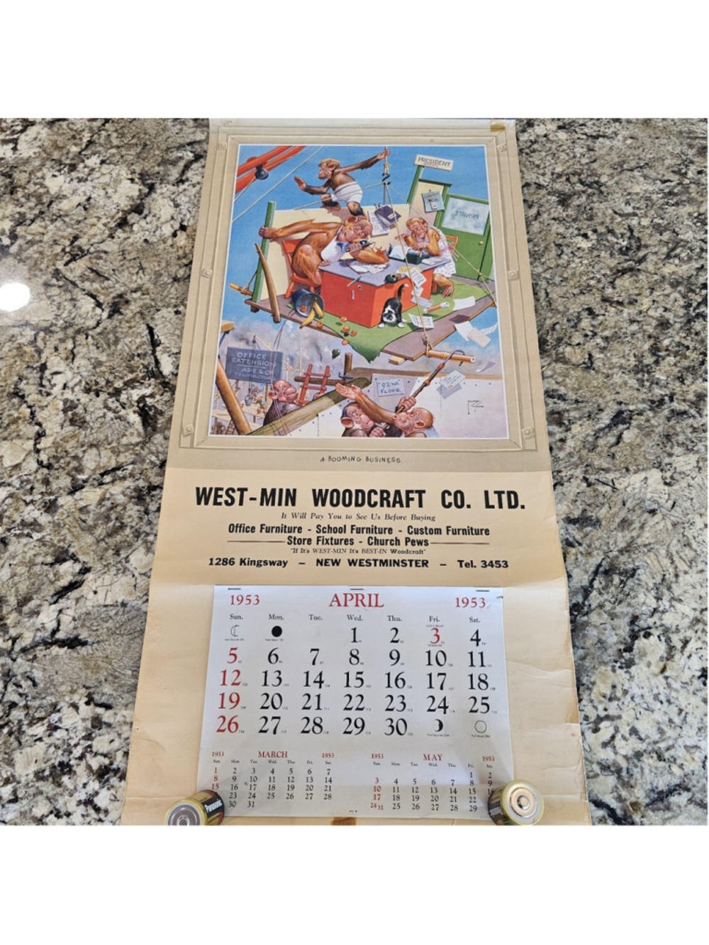 1953 Lawson Wood A Booming Business Advertising Calendar West-Min Woodcraft BC